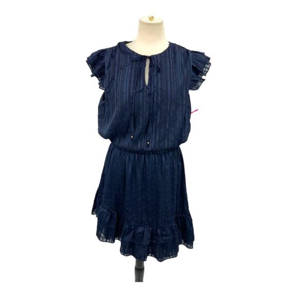 Area Stars Shadow Stripe Ruffle Dress Navy Blue Size Large NWOT $125 MSRP - Picture 3 of 9